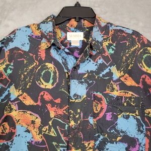 Summa Silk Men's Shirt Short Sleeve Medium Multi-Colored Abstract 100% Silk